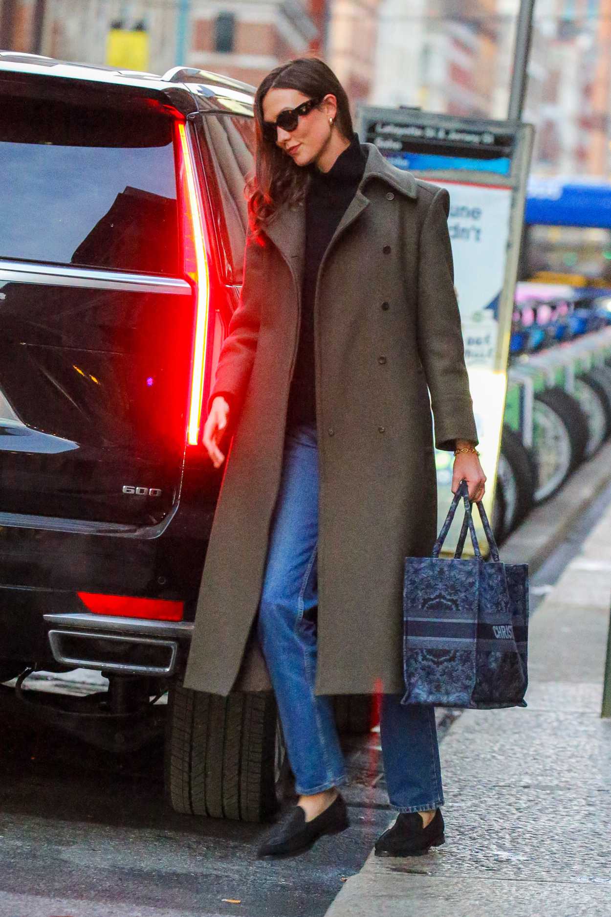 Karlie Kloss in an Olive Coat