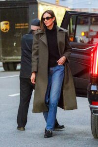 Karlie Kloss in an Olive Coat