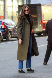 Karlie Kloss in an Olive Coat