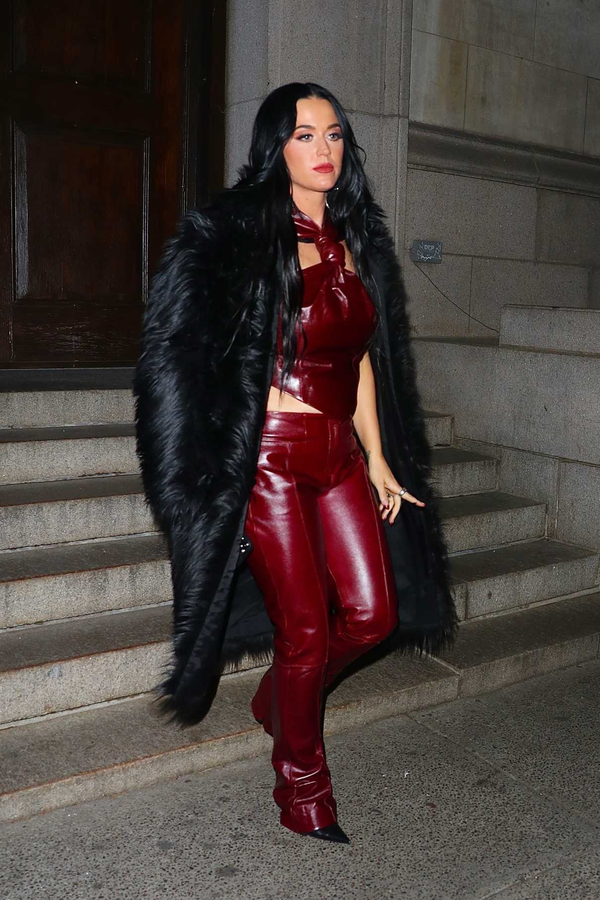 Katy Perry in a Black Fur Coat