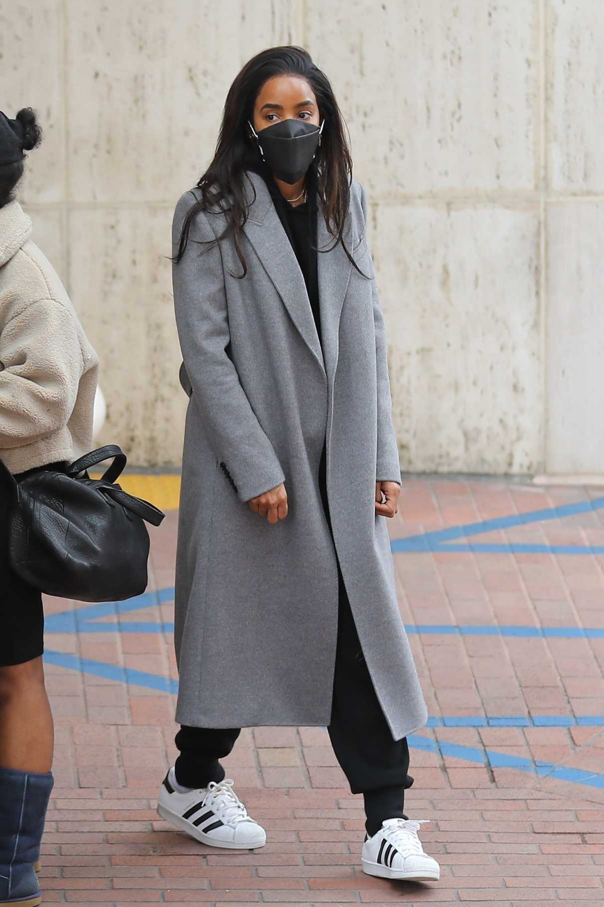 Kelly Rowland in a Grey Coat