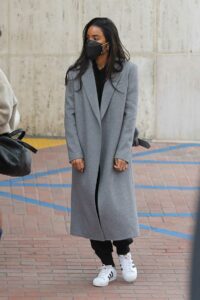 Kelly Rowland in a Grey Coat