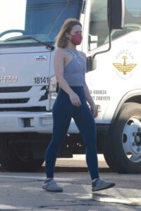 Kristen Bell in a Blue Leggings