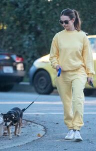 Lily James in a Yellow Sweatsuit