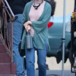 Mandy Moore in a Turquoise Cardigan on the Set of This is Us in Los Angeles 01/10/2022