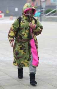 Melanie Brown in a Camo Coat