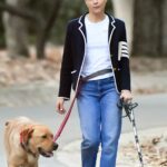 Selma Blair in a Blue Cardigan Walks Her Two Dogs in Los Angeles 01/02/2022