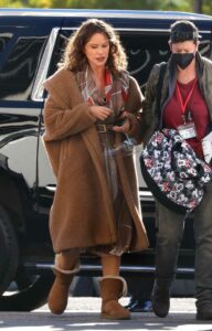 Sofia Vergara in a Tan Faux Fur Coat