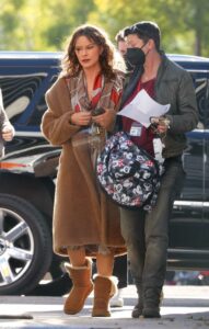 Sofia Vergara in a Tan Faux Fur Coat