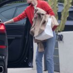 Tallulah Willis in a Red Cardigan Arrives Home After Shopping in Los Feliz 01/15/2022
