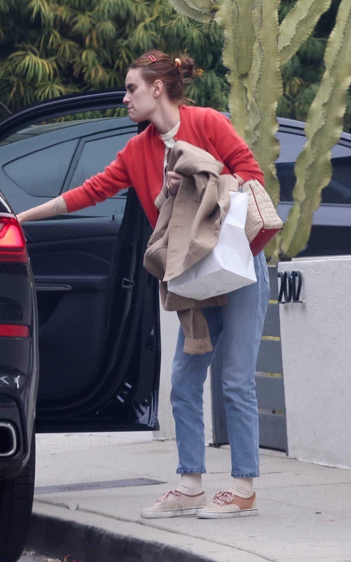 Tallulah Willis in a Red Cardigan