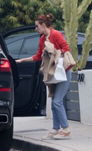 Tallulah Willis in a Red Cardigan