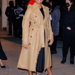 Ariana Debose in a Beige Leather Coat Arrives at the Michael Kors Fashion Show in New York 02/15/2022