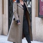 Bella Thorne in a Beige Patterned Coat Was Seen Out with Benjamin Mascolo in Rome 02/09/2022