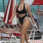 Bianca Elouise in a Black Bikini on the Beach in Miami 02/21/2022