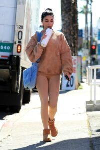 Chantel Jeffries in a Tan Tie-Dye Sweatshirt