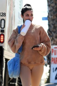 Chantel Jeffries in a Tan Tie-Dye Sweatshirt