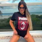 Claudia Romani in a Black Tee Supports AC Milan in Miami 02/03/2022