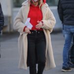 Diletta Leotta in a Red Hoodie Leaves Radio 105 with Daniele Battaglia in Milan 02/17/2022