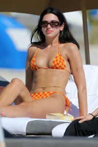 Dua Lipa in an Orange Checked Bikini