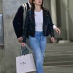 Emma Krokdal in a Black Leather Jacket Goes Shopping at Fred Segal with Dolph Lundgren in West Hollywood 02/17/2022