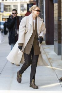 Gigi Hadid in a Beige Coat