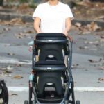 Jamie Chung in a White Tee Was Seen Out for a Walk with Her Babies at Griffith Park in Los Angeles 02/23/2022
