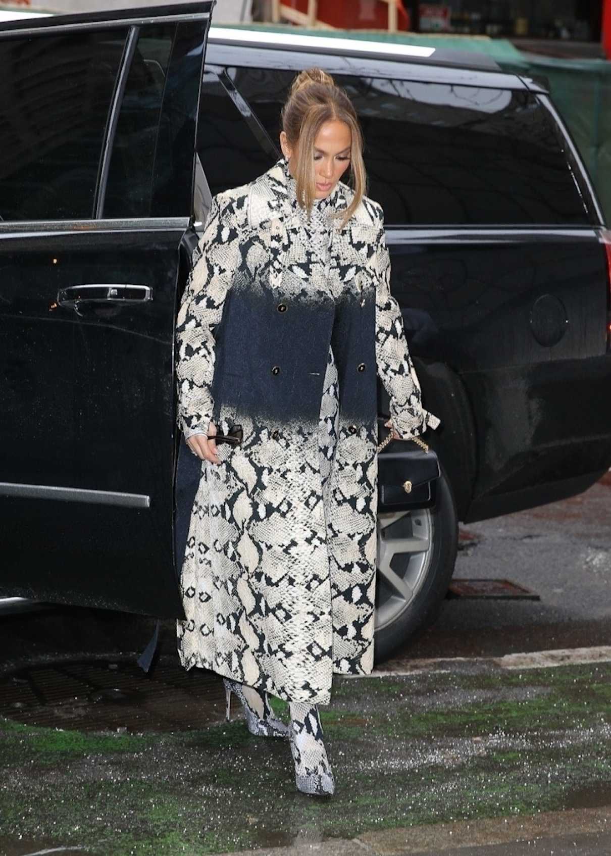 Jennifer Lopez in a Grey Snakeskin Print Outfit