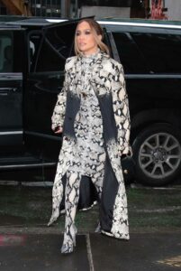 Jennifer Lopez in a Grey Snakeskin Print Outfit