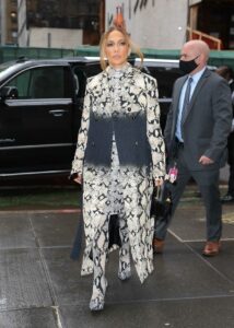 Jennifer Lopez in a Grey Snakeskin Print Outfit