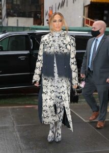 Jennifer Lopez in a Grey Snakeskin Print Outfit