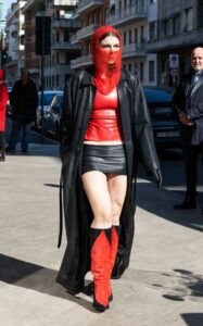 Julia Fox in a Black Leather Coat