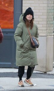 Julianne Moore in an Olive Puffer Coat