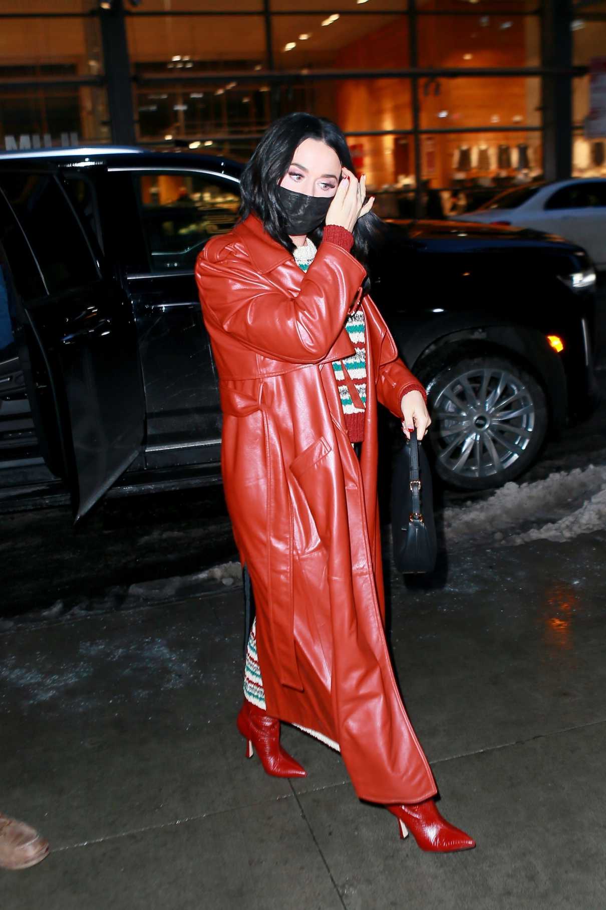 Katy Perry in a Red Leather Coat