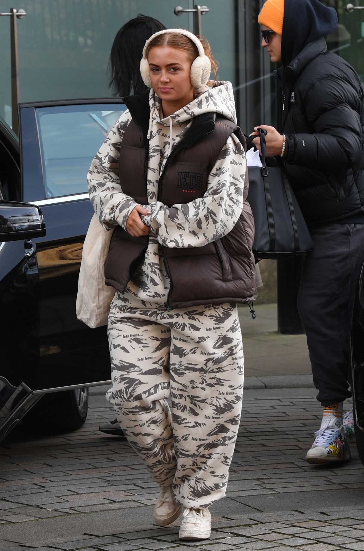 Maisie Smith in a White Camo Print Sweatsuit