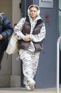 Maisie Smith in a White Camo Print Sweatsuit