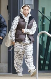 Maisie Smith in a White Camo Print Sweatsuit