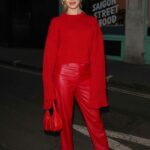 Roxy Horner in a Red Outfit Leaves the Mark Fast Fashion Show During 2022 London Fashion Week in London 02/17/2022