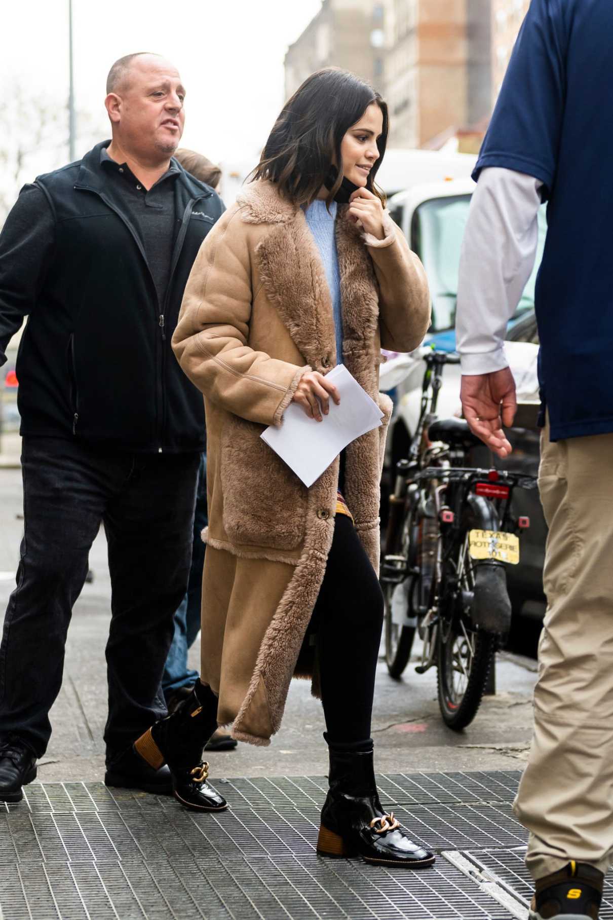 Selena Gomez in a Sheepskin Coat
