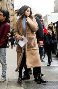 Selena Gomez in a Sheepskin Coat