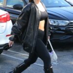 Addison Rae in a Black Leather Jacket Leaves Her Pilates Class in Los Angeles 03/29/2022
