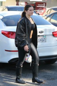 Addison Rae in a Black Leather Jacket