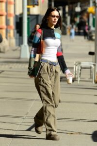 Bella Hadid in an Olive Pants