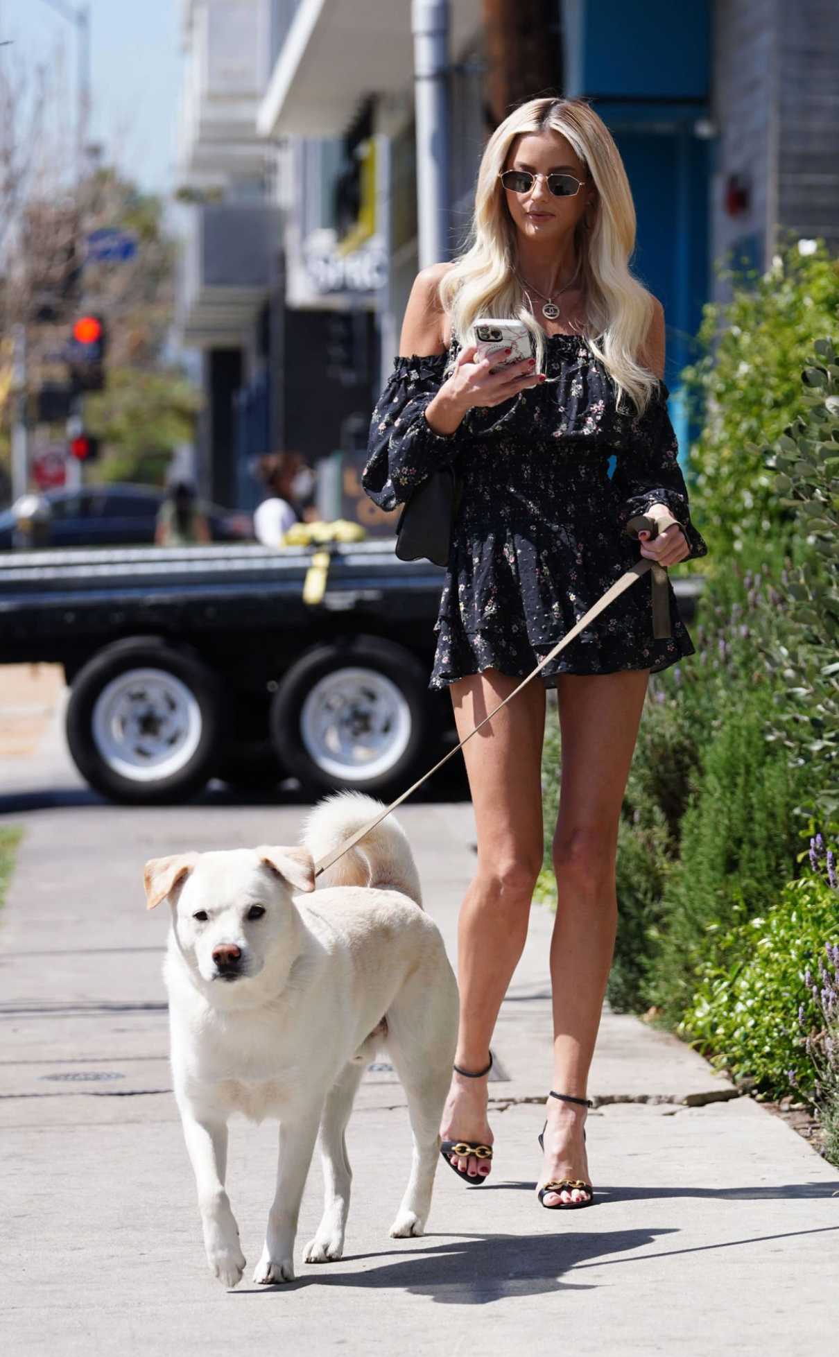 Emma Hernan in a Black Mini Dress Walks Her Dog in Los Angeles 03/18 ...