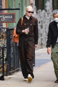 Gigi Hadid in a Brown Jumpsuit