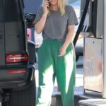 Hilary Duff in a Green Sweatpants Arrives at a Gas Station in Studio City 03/20/2022