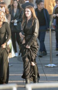 Julia Fox in a Black Leather Jacket