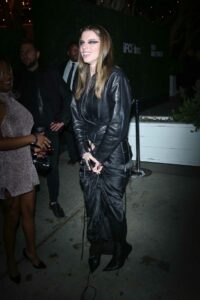 Julia Fox in a Black Leather Jacket