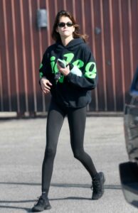 Kaia Gerber in a Black Hoodie