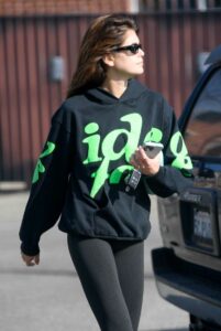 Kaia Gerber in a Black Hoodie